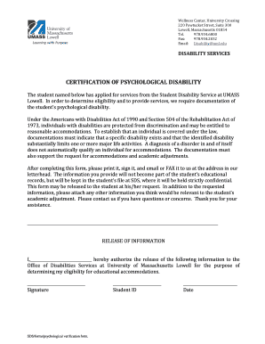 Psychological Disability Certification Form