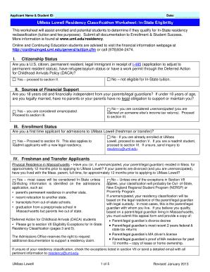 UMass Lowell Residency Classification Worksheet