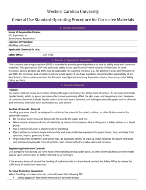 General Use Standard Operating Procedure for Corrosive Materials - wcu