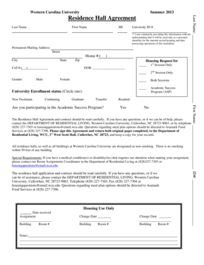Western Carolina University Residence Hall Agreement