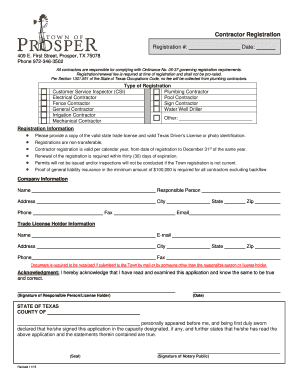 Contractor Registration Form - Prosper Texas