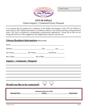 Payment shock letter example - CITY OF OVILLA Citizen Inquiry Comment Form Request - cityofovilla