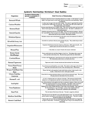 Symbiotic Relationships Worksheet Good Buddies - Fill and Sign Printable  Template Online
