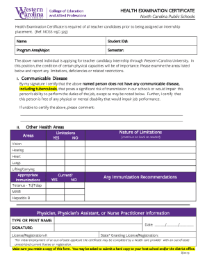Health Examination Certificate for Teacher Candidates