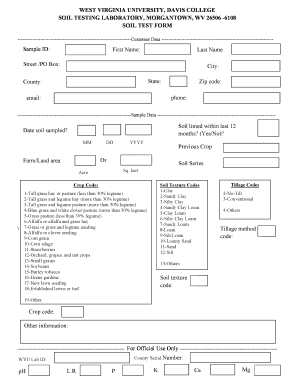West Virginia University Soil Test Form