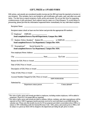 Gift Prize Award Reporting Form