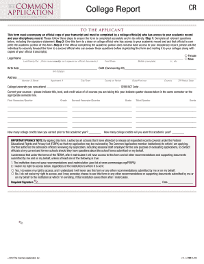 Common Application Academic Transcript Form