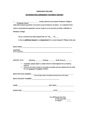 Wheelock College Direct Deposit Authorization