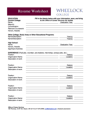Resume Worksheet