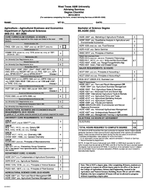 West Texas A&M University Degree Checklist