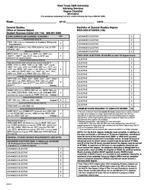 West Texas A&M University Degree Checklist