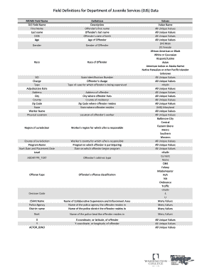 Department of Juvenile Services Data Form
