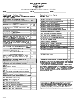 West Texas A&M University Degree Checklist