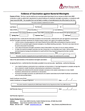 Bacterial Meningitis Vaccination Form