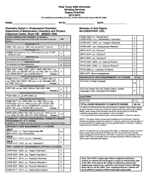 West Texas A&M University Degree Checklist