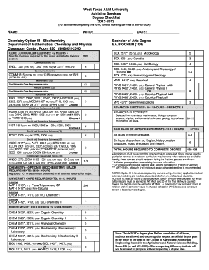 West Texas A&M University Degree Checklist