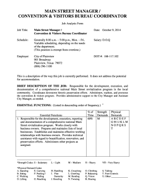 Caravan booking form template - MAIN STREET MANAGER CONVENTION VISITORS BUREAU COORDINATOR - plainviewtx