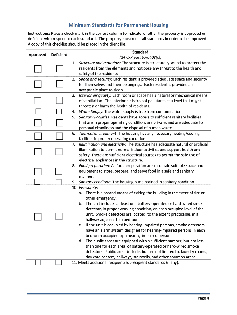 Fillable Online ci pasadena tx Minimum Standards for Permanent Housing