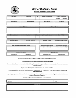 Patient registration form - Utility Billing Application Ne City of Quitman Texas - quitmantx