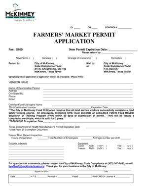 Project management dashboard excel - OL OR CONTROL FARMERS MARKET PERMIT APPLICATION - mckinneytexas