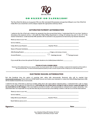City of Red Oak Utility Bill Payment Authorization