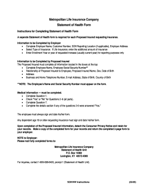 Metropolitan Life Insurance Statement of Health Form