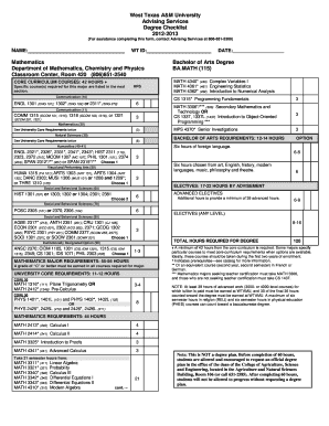 West Texas A&M University Degree Checklist