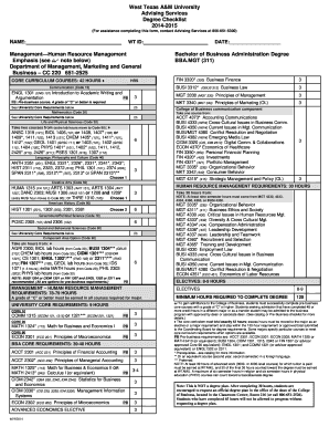 West Texas A&M University Degree Checklist