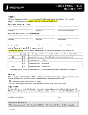 Federal Direct Parent PLUS Loan Request Form