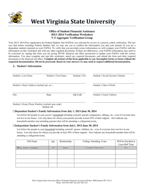 2013–2014 Verification Worksheet