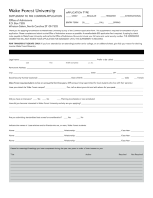 Wake Forest University Application Supplement