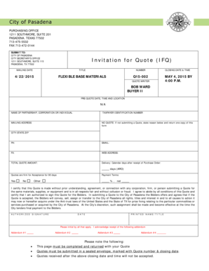 Sample billing statement letter for services rendered - SUBMIT TO CITY SECRETARYS OFFICE Invitation for Quote IFQ - ci pasadena tx