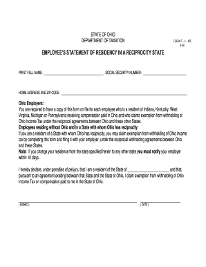 Ohio Employee's Residency Reciprocity Form