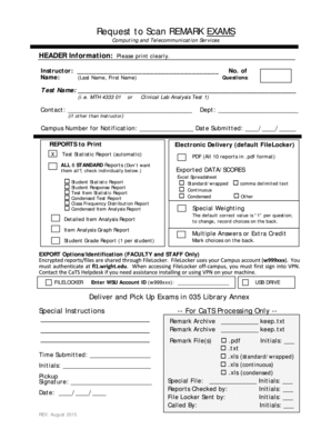 Fillable Online Wright Request To Scan Remark Exams Wright State