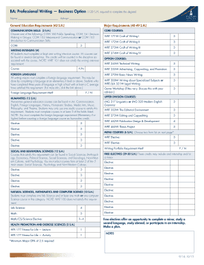 Professional Writing Degree Plan
