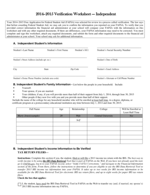 2014–2015 Verification Worksheet