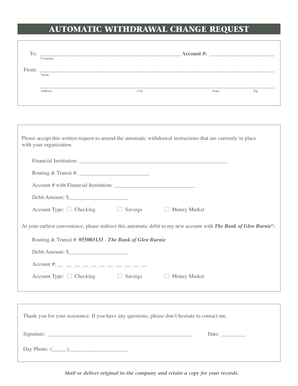 Automatic Withdrawal Change Request