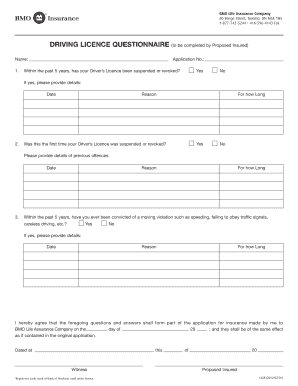 Driving Licence Questionnaire