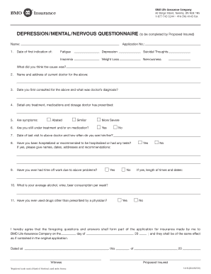 BMO Depression/Mental/Nervous Questionnaire
