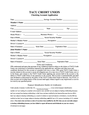 TACU Credit Union Checking Account Application