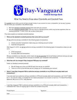 Bank Overdraft Notice and Consent Form