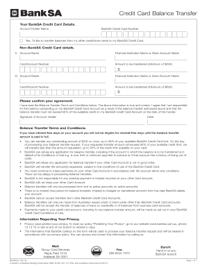 BankSA Credit Card Balance Transfer Form
