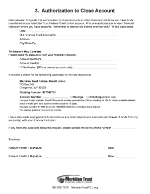 Authorization to Close Account