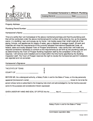 Texas Homestead Homeowner's Plumbing Affidavit