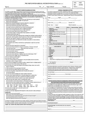 Pre-Participation Medical History and Physical Exam Form