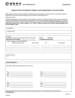 New York Branch Telephone Verification Designee Change Form