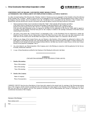 Board Resolution for Employer Payroll Autopay Service