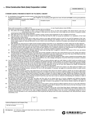 Undertaking for Repayment of Packing Credit
