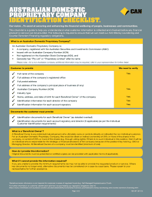 Australian Domestic Proprietary Company Identification Checklist