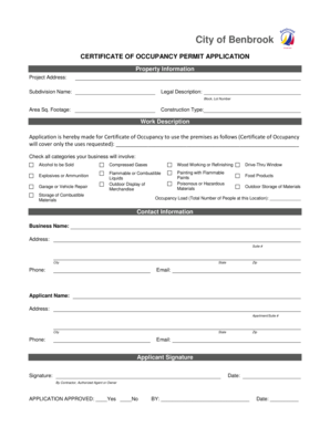 Certificate of Occupancy Permit Application